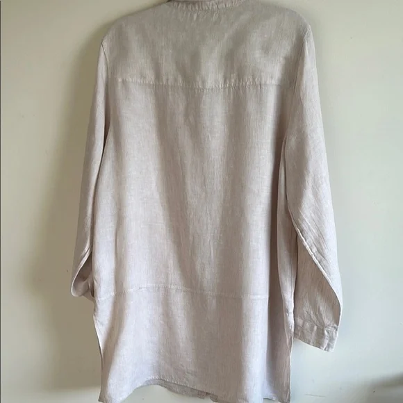 Tahari 100% LINEN Beige Long Sleeve Tunic - Picture 7 of 13